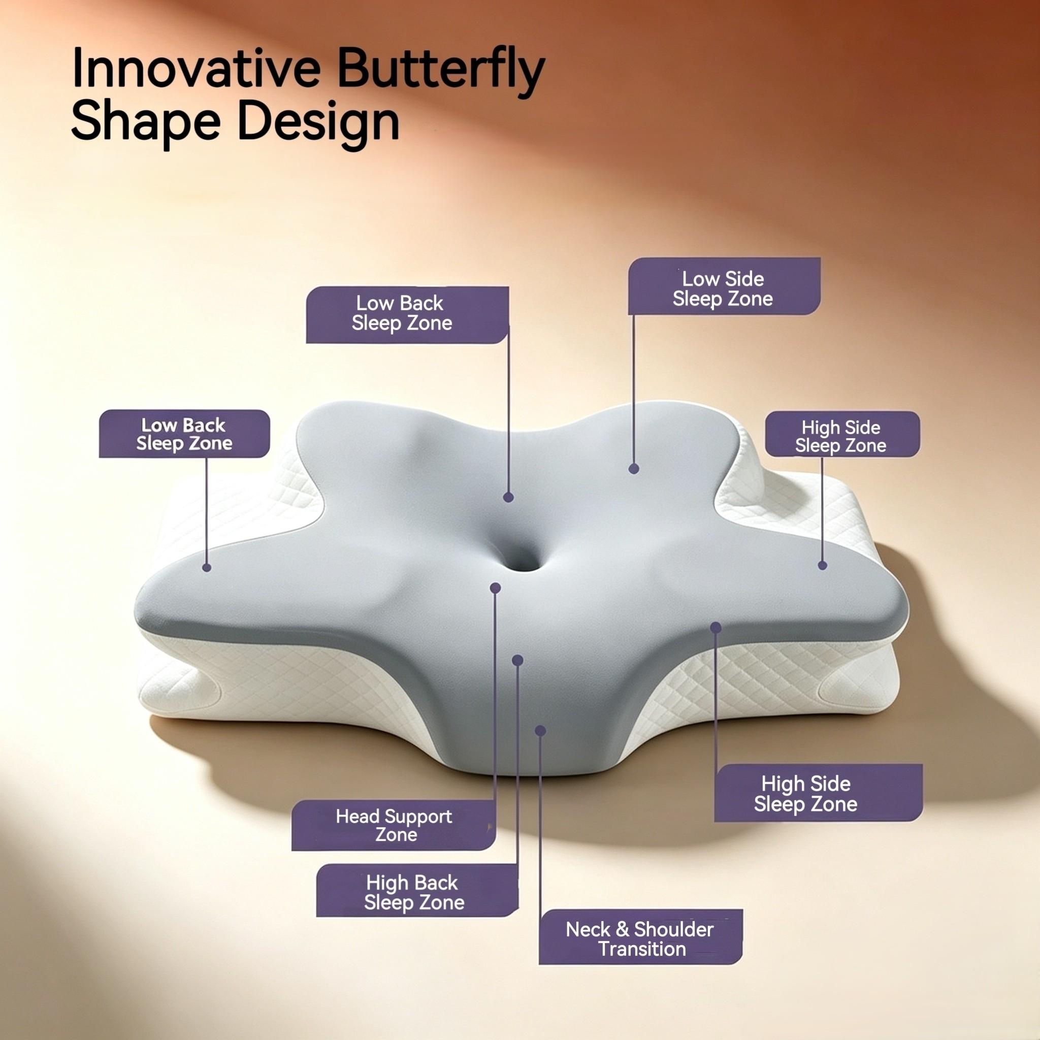 1PC Butterfly Cervical Pillow, Cooling & Breathable Medical Memory Pillow, Ergonomic Neck Curve Correction, Effectively Relieve Cervical Discomfort and Stiff Neck & Shoulder