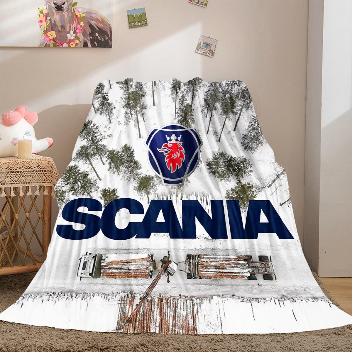 Scania Logo Printed Cute Cartoon Plush Blanket Suitable for All Seasons, Soft and Comfortable Sofa Mattress Office Outdoor Blanket Camping Travel Home Blanket Black Friday Christmas Gift B502
