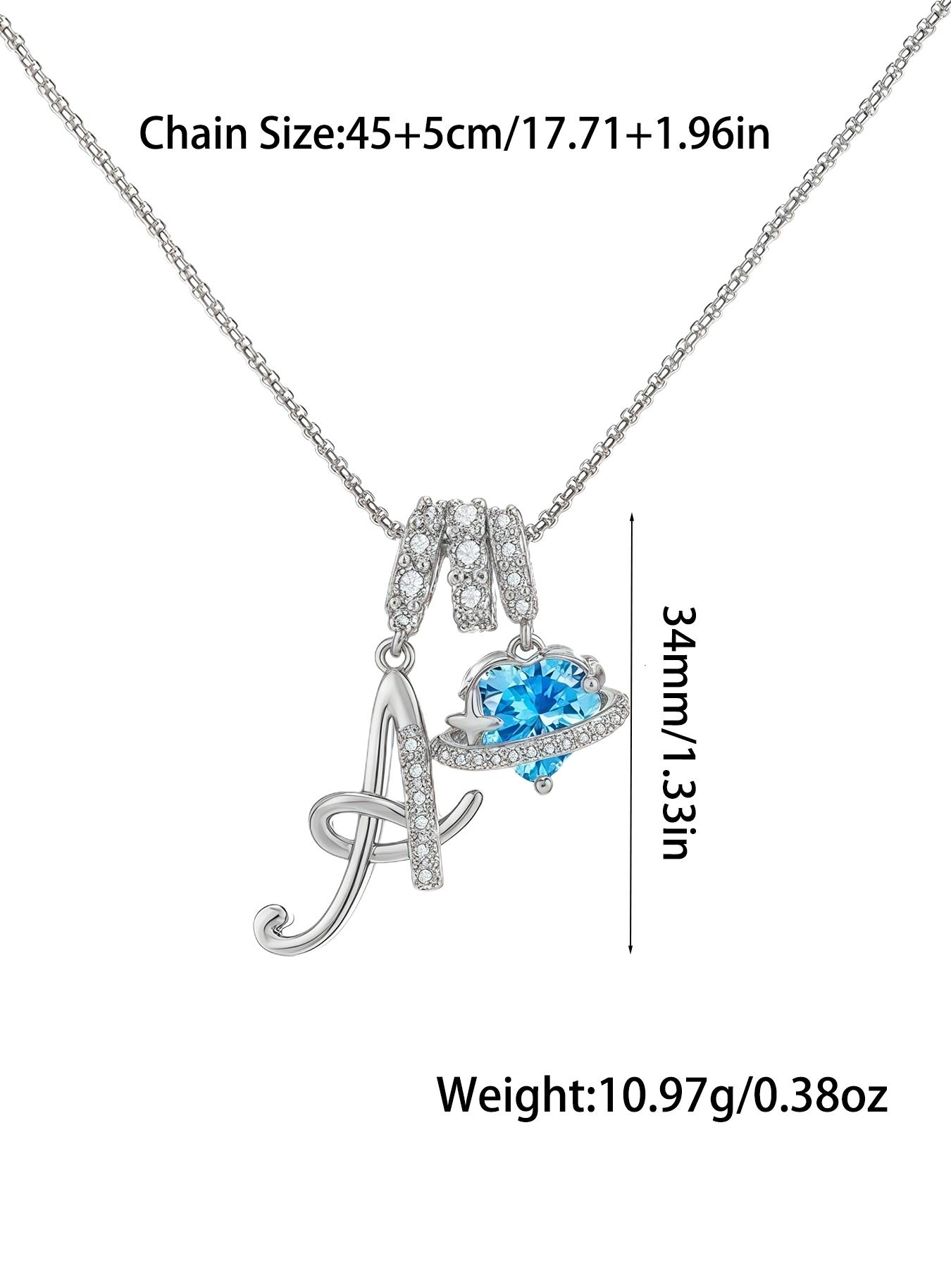 Women's Cz Birthstone Necklace with Blue Rose Jewelry Box, A-Z Letter Pendant, Casual Style Gift for Wife Girlfriend Mom Daughter, Initial Letter Necklace
