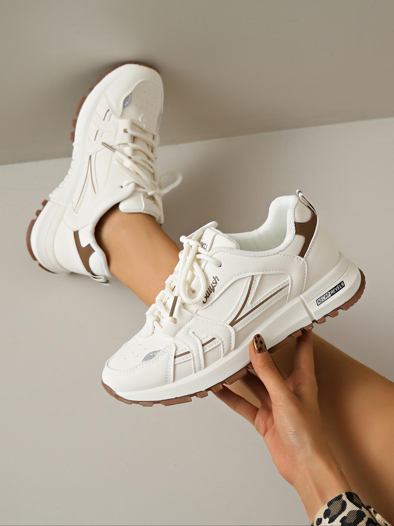 Women's Fashionable Letter & Striped Pattern Lace Up Low Top Sneakers, Casual Comfortable Breathable Sports Running Shoes, All-match Basic Shoes for Daily Wear, Sporty Running Fashion1123