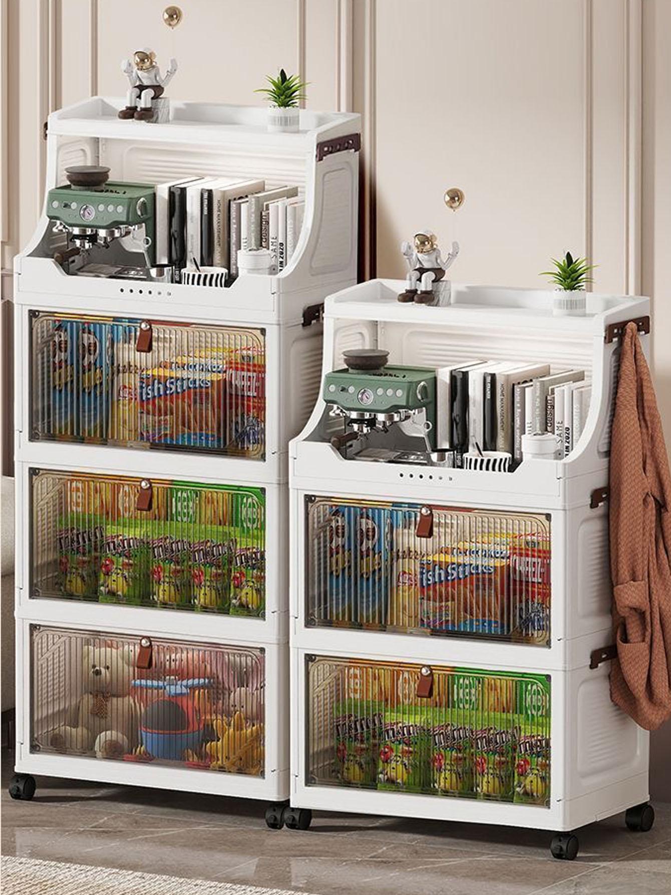 Multi-Layer Storage Cabinet, Home Snacks Clothes Miscellaneous Plastic Organizer, Foldable Shelf, Space-Saving Rack