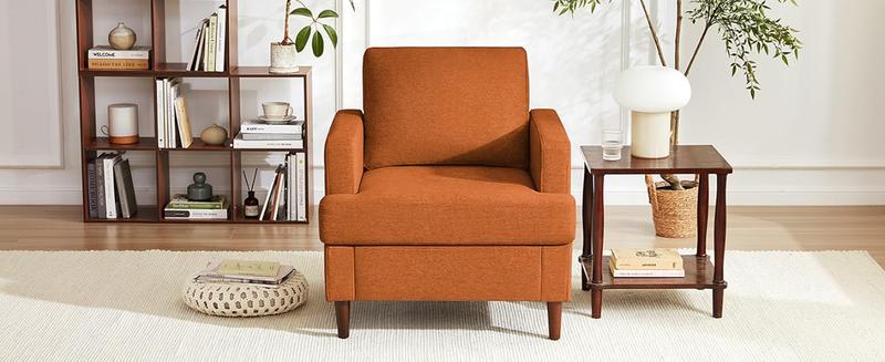 Weture Mid-Century Accent Chair,Modern Linen Fabric Armchair for Living Room,Comfy Upholstered Reading Accent Chairs for Bedroom,Single Sofa Chair with Wood Legs