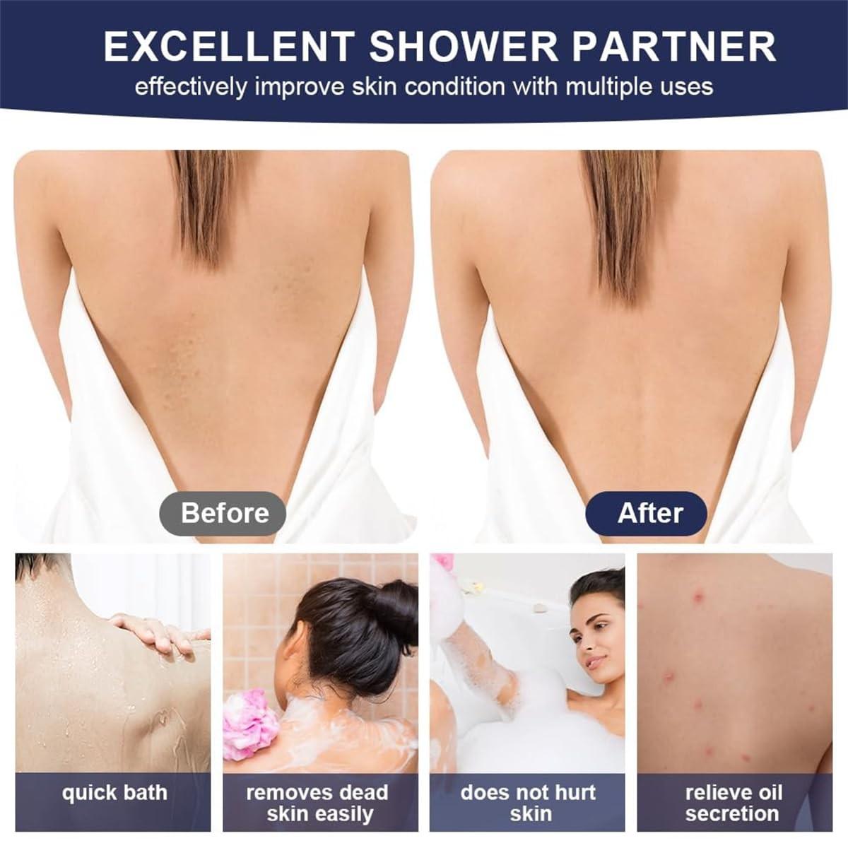 Shower Exfoliating Back Brush, 34 Inch (86.3 Cm) Back Cleaning Brush with Handle, Dual-Sided Body Exfoliation Tool, Suitable for Men and Women