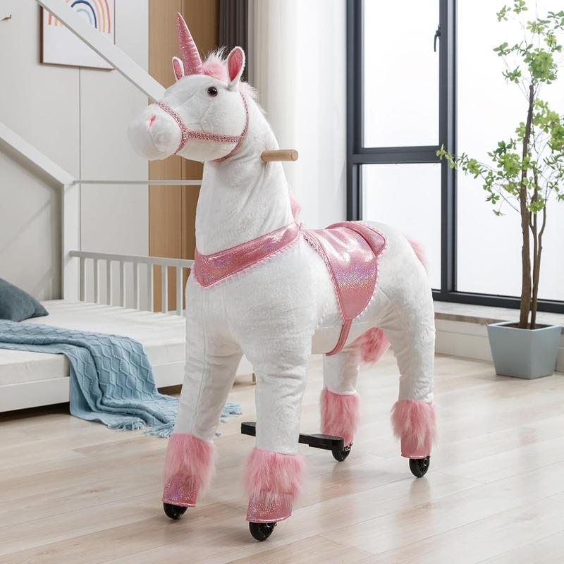 Linor Unicorn Ride on Toy for Girls 4 to 8 Years, Soft Plush Horse Riding with Steering Handle, Weight Capacity 165 LBS, No Batteries or Electricity Cute Play Linor Unicorn Ride on Toy for Girls 4 to 8 Years, Soft Plush Horse Riding with Steering Handle, Weight Capacity 165 LBS, No Batteries or Electricity Cute Play