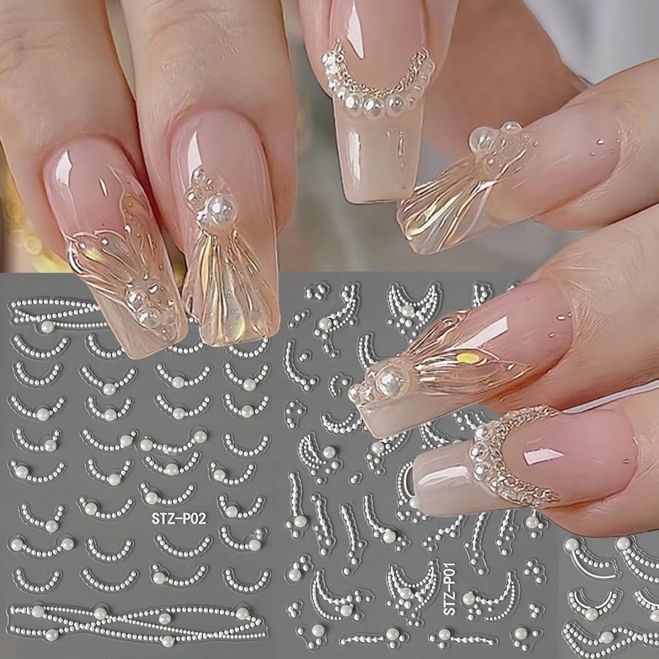 6-Piece 5D Rhinestone Lace Wave Nail Art Stickers, Self-Adhesive Wedding Season Nails, Y2K Princess Style, Ocean Design
