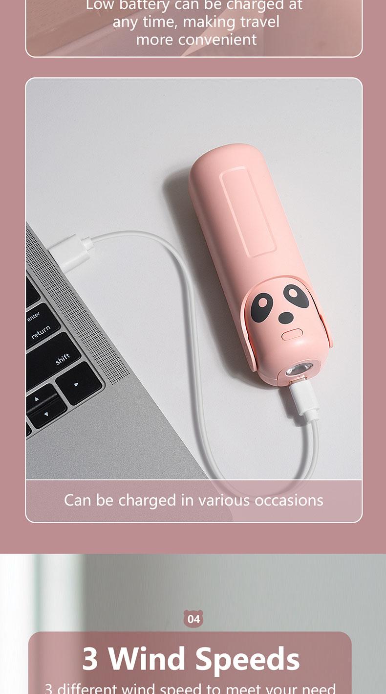 Foldable Handheld Portable Power Bank Mini Fan USB Rechargeable Desktop Fan with Wired Power Bank Portable Fan Mobile Power Bank Charger Pink Folding fan