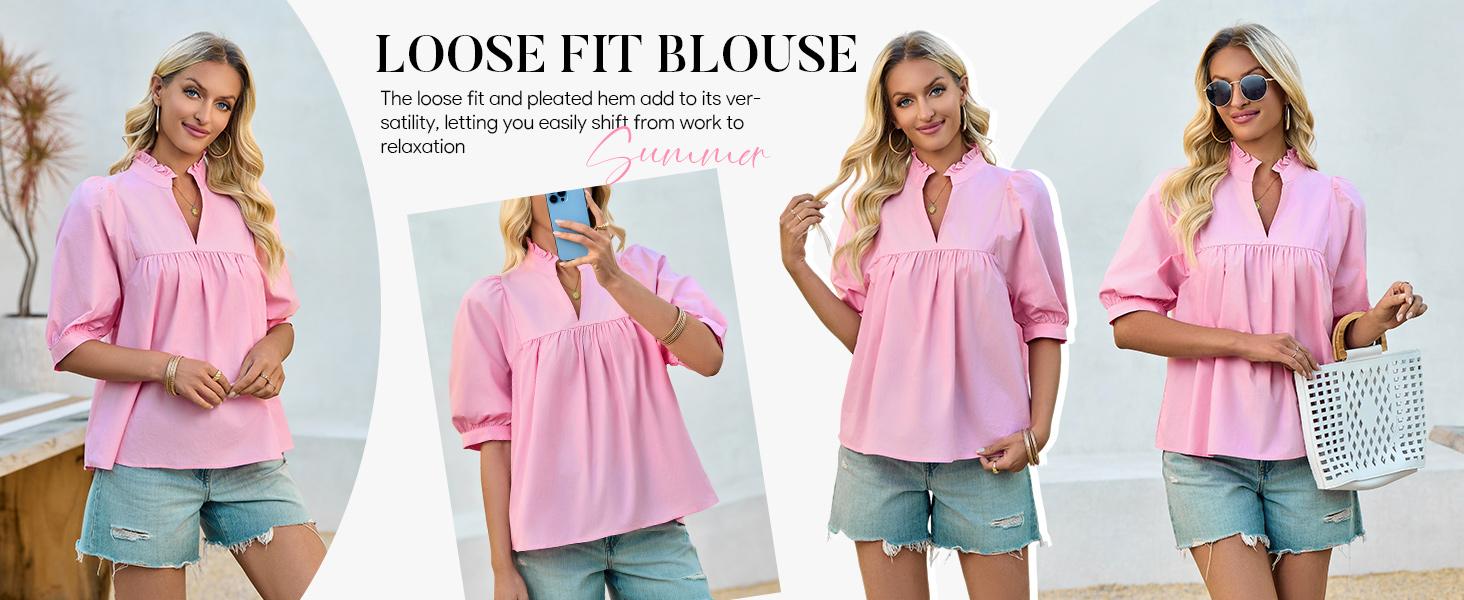 Cicy Bell Womens V Neck Puff Sleeve Blouse Babydoll Peplum Tops Dressy Casual Pleated Loose Fit Shirts Cicy Bell Womens V Neck Puff Sleeve Blouse Babydoll Peplum Tops Dressy Casual Pleated Loose Fit Shirts