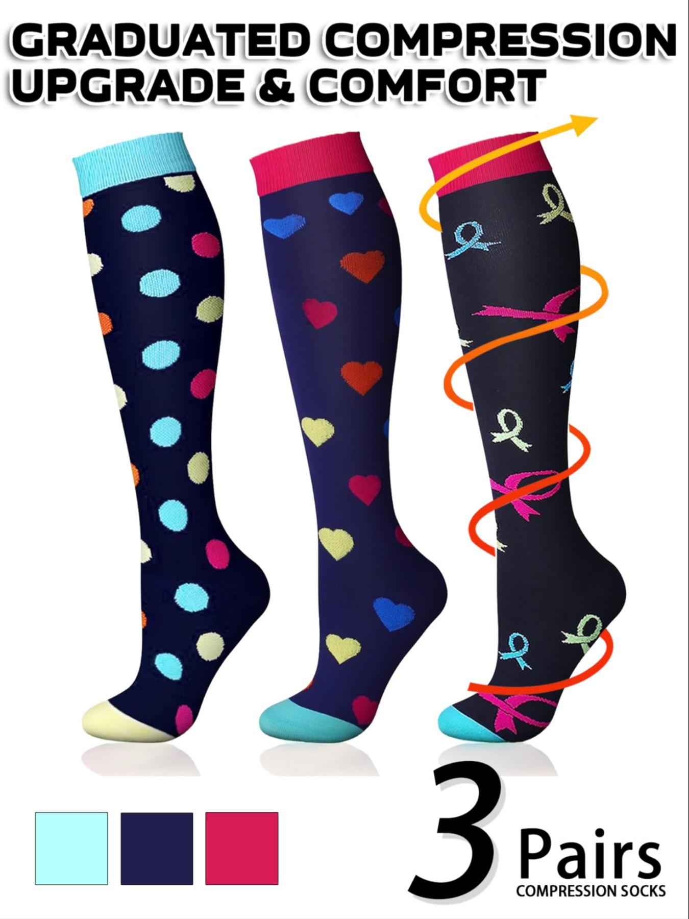 3 pairs of men's and women's compression socks with a compression rating of 15-20 mmHg in a knee-high design for running, performance and recovery, available in a range of colours to help improve circulation, Sports Socks
