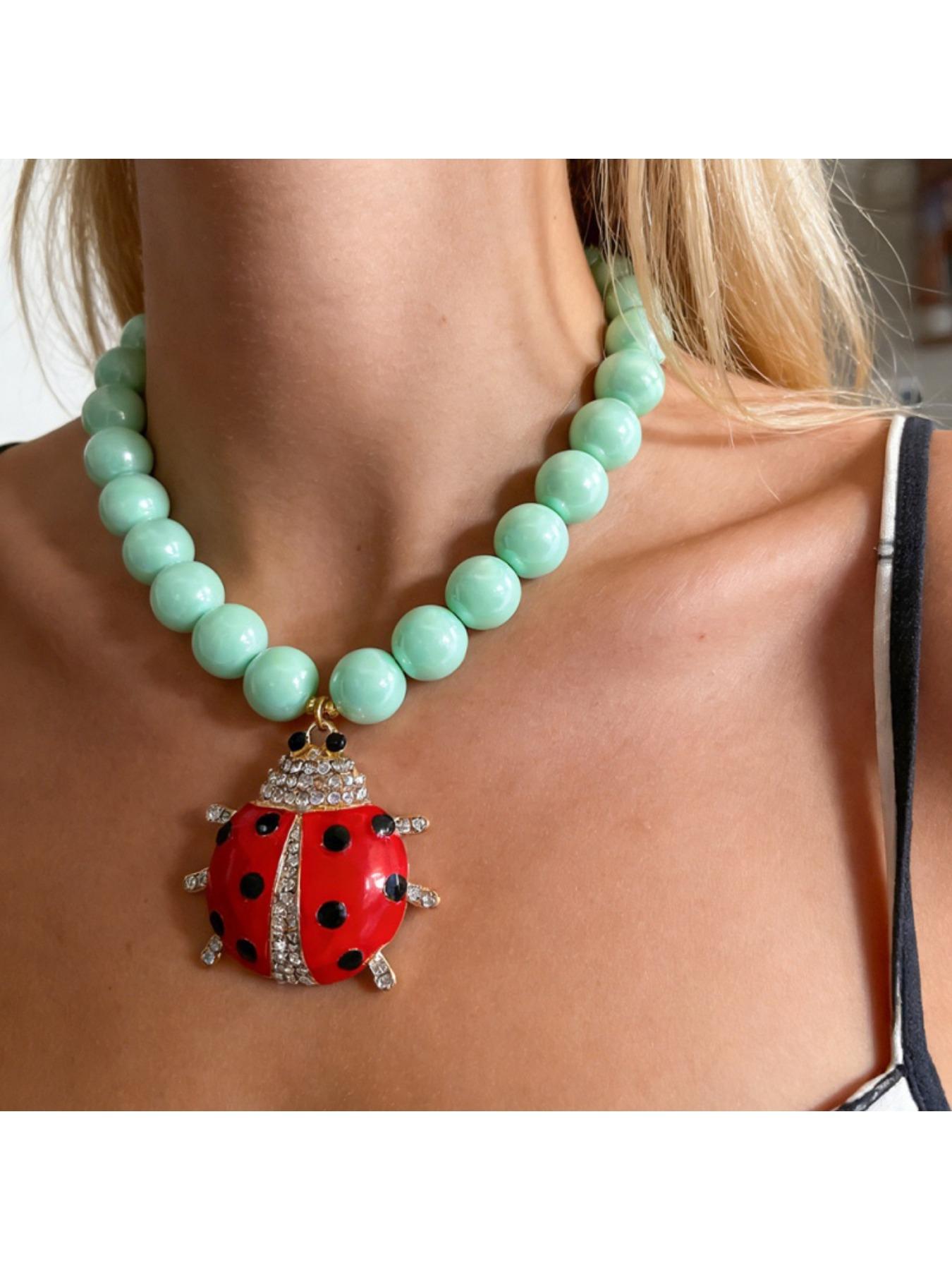 Boho Style Ladybug Beaded Pendant Necklace, Elegant Jewelry Gift for Women, Perfect for Valentine's Day, Parties, Beach Vacations