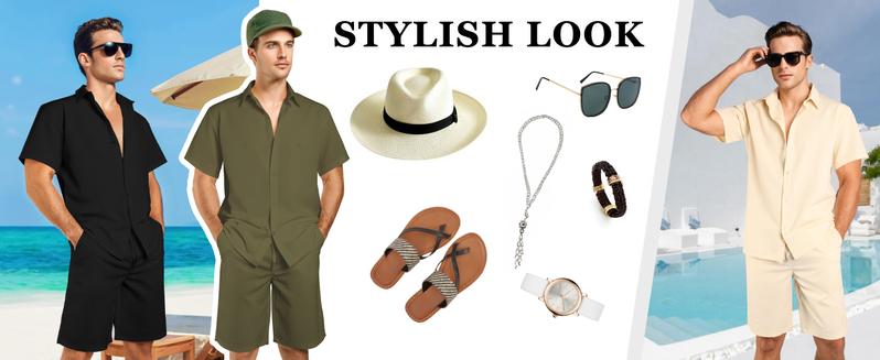 GINGTTO Men's Short Sets Summer Beach Outfits Men's 2 Piece Set Casual Short Sleeve Shirts and Shorts Vacation Sets Clothes Suits Tropical Fathersdaygift