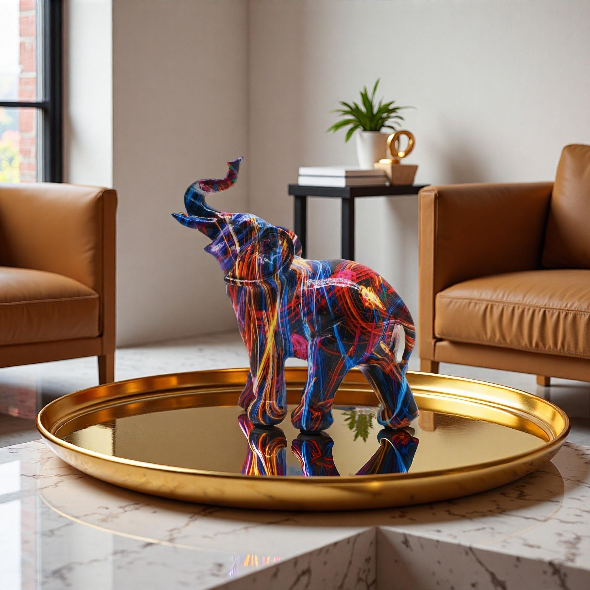 Colorful Elephant Resin Statue, Abstract Art Sculpture, Home Decor, Living Room, Office Desk, Feng Shui Lucky Ornament, Nordic Style, Handcrafted