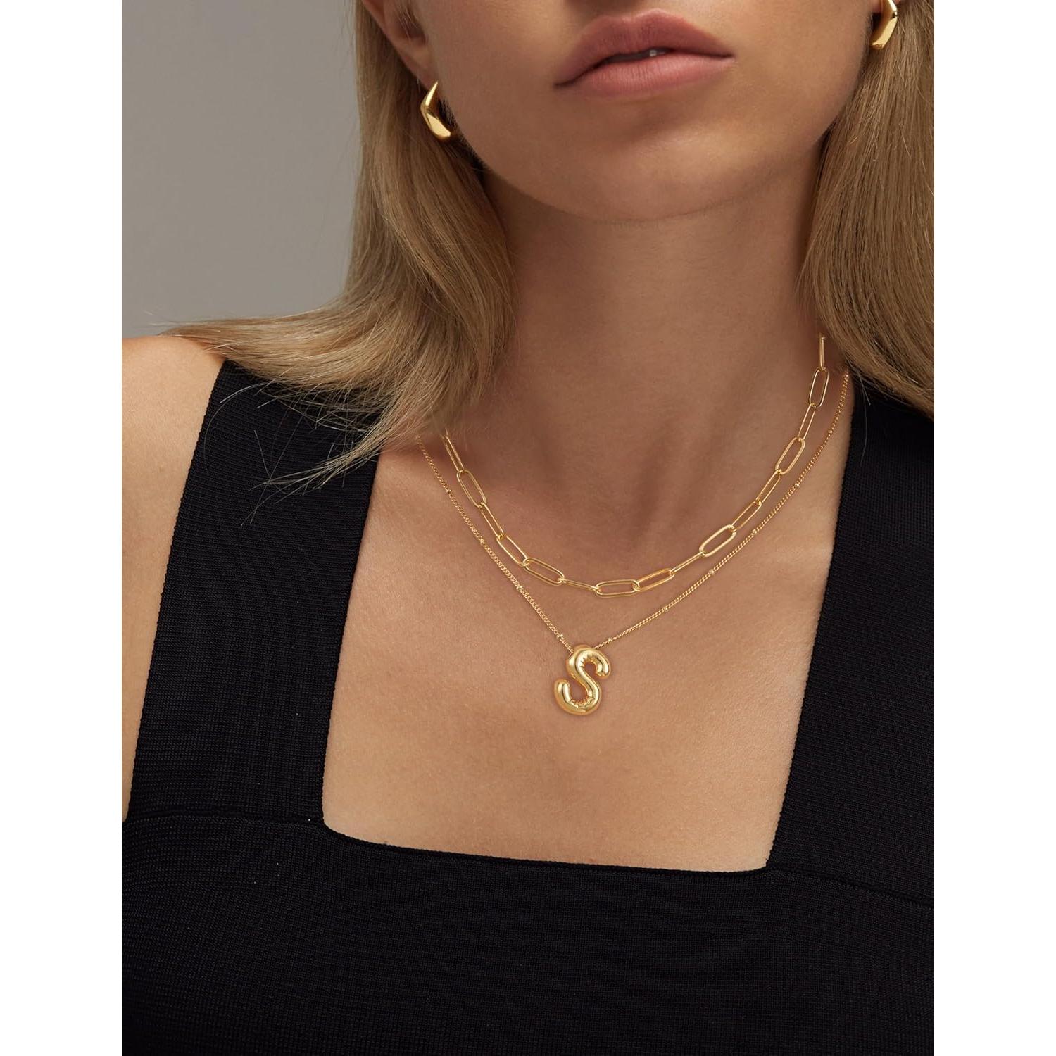Bubble Letter Necklace For Women Trendy Dainty Initial Necklace Layered Choker Pendant Necklaces For Women Name Necklace Personalised Gift trending  jewellery For dealsforyoudays Fashionable Jewelry Modern Versatile Accessories