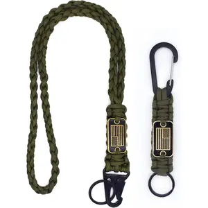 2 Pcs Heavy Duty Braided Paracord Lanyard Keychain with USA Flag, Strong Parachute Rope Lanyard for Outdoor Activities, Camera, Keys, Whistle and Traveling