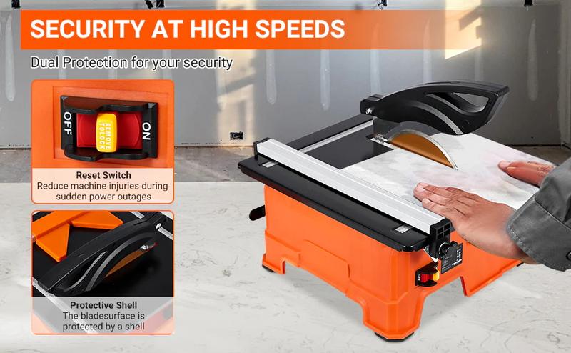 【GARVEE】7 inch Wet Tile Saw, 6500 RPM & Pure Copper Motor, Bevel cuts tile from 0 to 45, Tile Cutter Wet Saw with Water Reservoir for Cutting Tiles and Stones, for DIY Enthusiasts