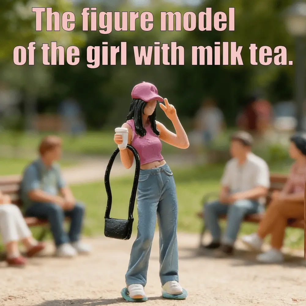 Colorful Miniature People Model, 1/64 Tiny Female Figure Holding Drink, Handcrafted Stereo Collectible, Perfect for Sand Table Scenery, Architectural Diorama Kits, Diecast Car Scene Props, Hobby Layout and Creative Photography Props