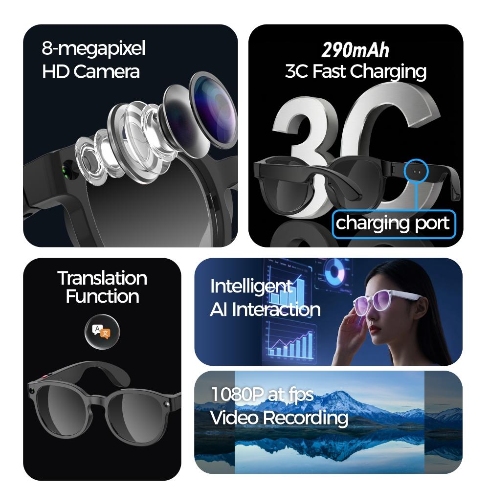 2026 New AIMB-S1 All-in-One AI Smart Camera Glasses, 1080P HD EIS Anti-Shake Video, AI Image Recognition & Voice Control, Bluetooth Audio Calls, Wi-Fi Transfer, Magnetic Charging, Lightweight Wearable Glasses for Travel, Sports & Daily Outdoor Use
