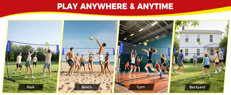 【Holiday Haul】BAGAIL Volleyball Net, 12ft/20ft Portable Volleyball Net for Backyard - Adjustable Height, Heavy-Duty Frame, Freestanding Design - Portable Outdoor/Indoor Volleyball Set with Carry Bag family sport