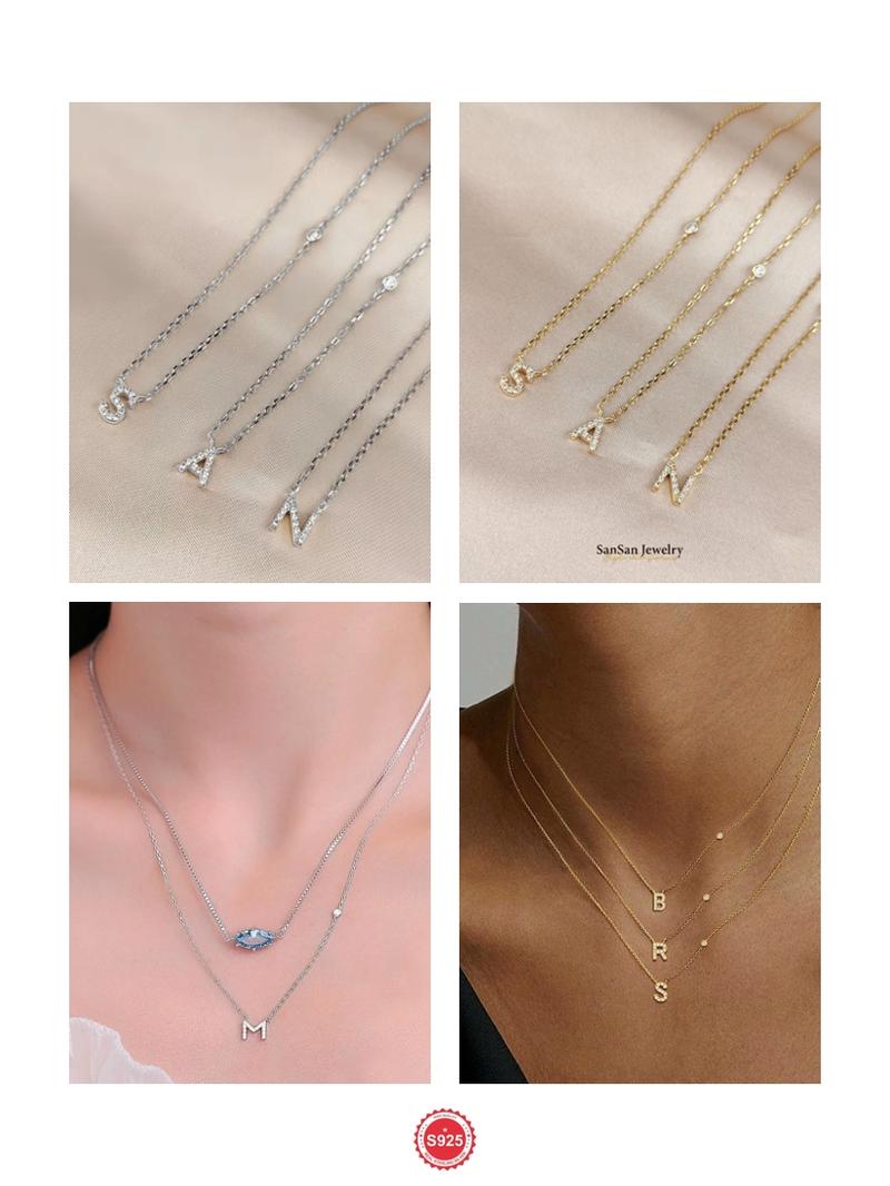 S925 Sterling Silver Personalized Initial Necklace, 1 Count Letter Design Artificial Zircon Decor Necklace for Women, Silver Jewelry, Fashion Accessories for Party, Daily Decor, Alphabet Necklaces