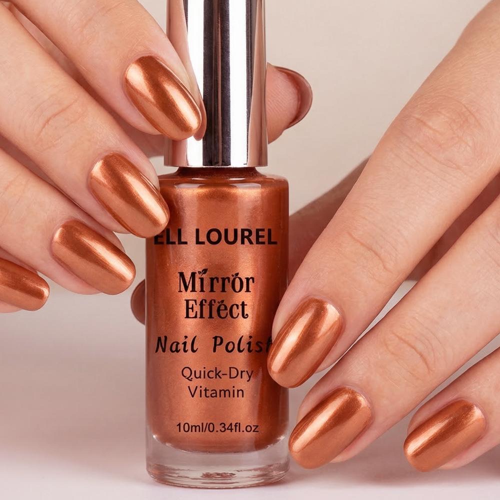 ELL LOUREL Mirror Effect Nail Polish, 10ml Copper Orange Quick-Dry Keratin-Infused Nail Varnish, Alcohol-Free, Long-Lasting High Gloss, Top Coat Required for Ultimate Mirror Shine, Ideal for Parties, Holidays & Special Occasions, Perfect Nail Gift, 0.34fl