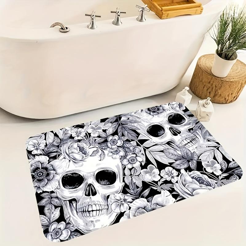 Skull Flower Area Rug Gothic Black White Floral Skull Carpet Floor Mat for Living Room Bedroom Decorative Rug for Home Decor