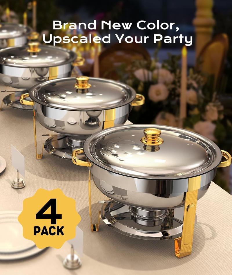 5.5QT/ 9QT Stainless Steel Chafers Chafing Dish Plates Set for Buffet Server Warmer Party-Ready Perfection Full Size Pots Kitchenware Food Warm Cookware Safe Rolled Edge Design Superior Heat Retention Birthdays Weddings