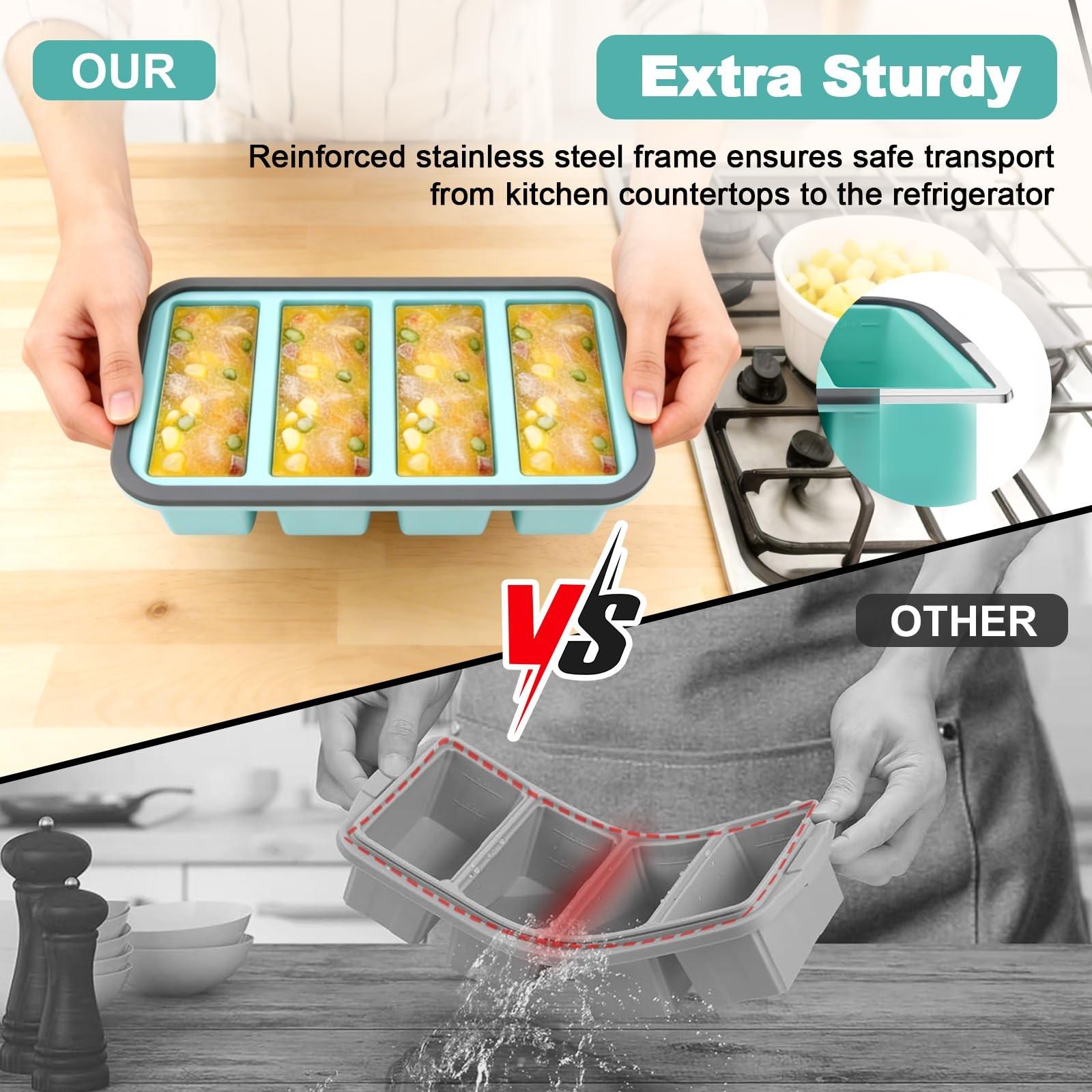 Silicone Freezer Trays with Lid, Souper Cubes 1 Cups Silicone Freezer Molds Ice Cube Tray for Meal Prep & Freezing Soup, Stews, Sauces, Homemade Large Ice Cube, BAP Free