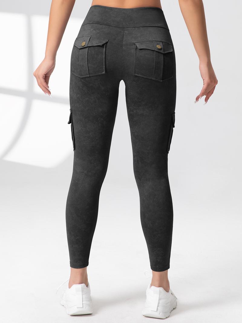 CHRLEISURE 2PCS Cargo Pants Workout Cargo Leggings with Four Pockets For Women Gym Yoga High Waist Leggings