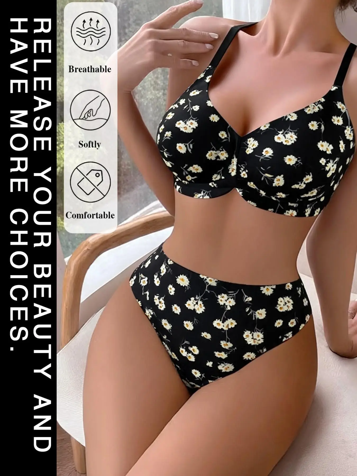 Jelly Gel Support Bra & Panty Set, Wireless Push Up Side Smoothing Lingerie, High Waist Seamless Everyday Underwear Set