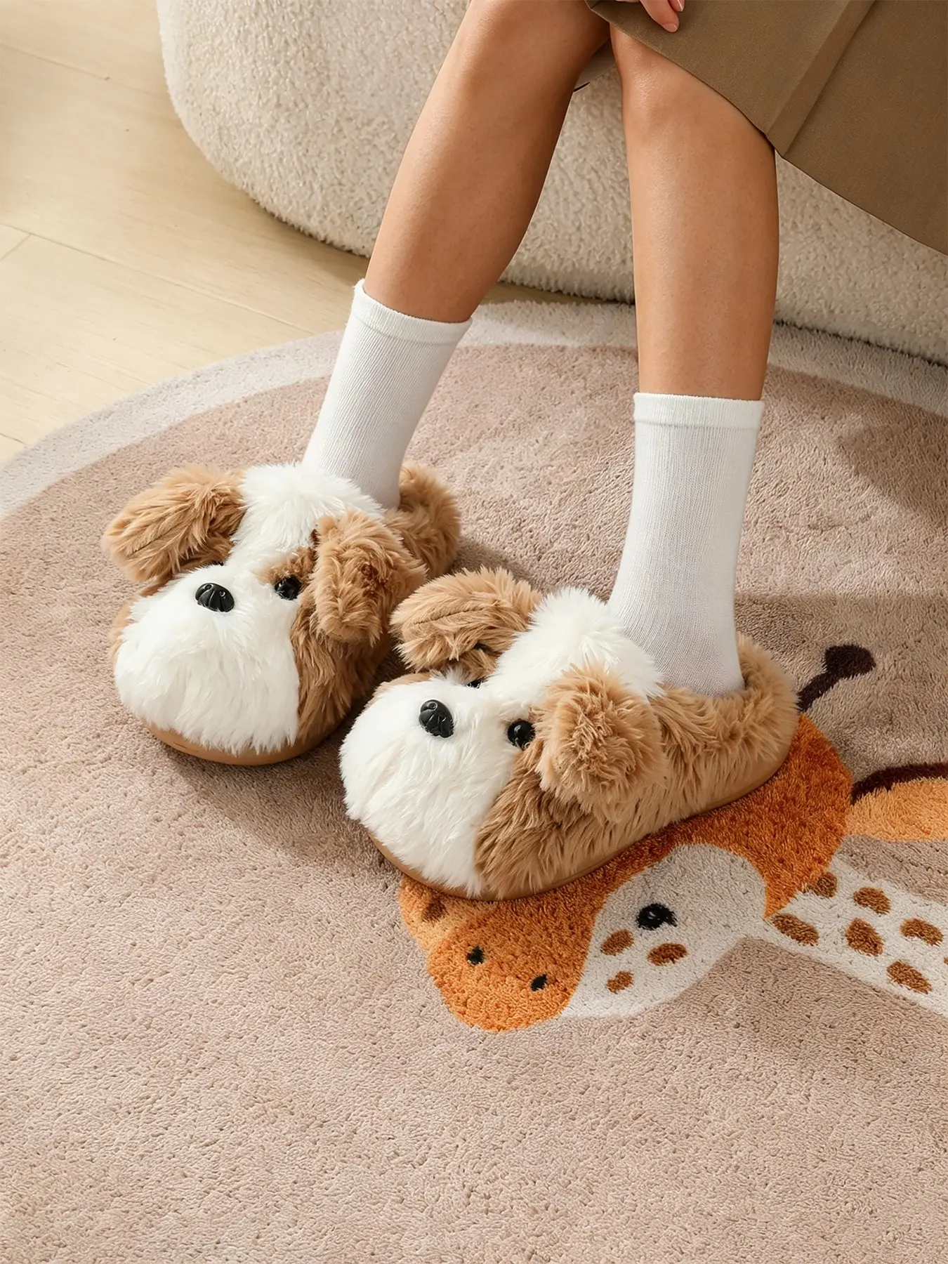 Doggy Fuzzy Slippers, Cute Cartoon Dog Slippers, Cozy Winter Indoor Shoes, Unisex Plush House Slippers, Gift for Dog Lovers