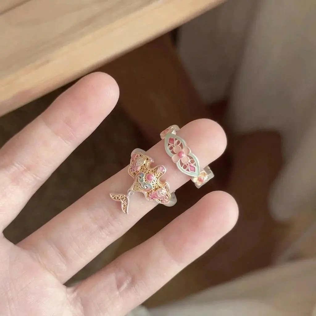 Adjustable Open Ring Vintage Floral Kite Ring Chinese Ring Oriental For Daily Outing Office Commuting Chinese Activity
