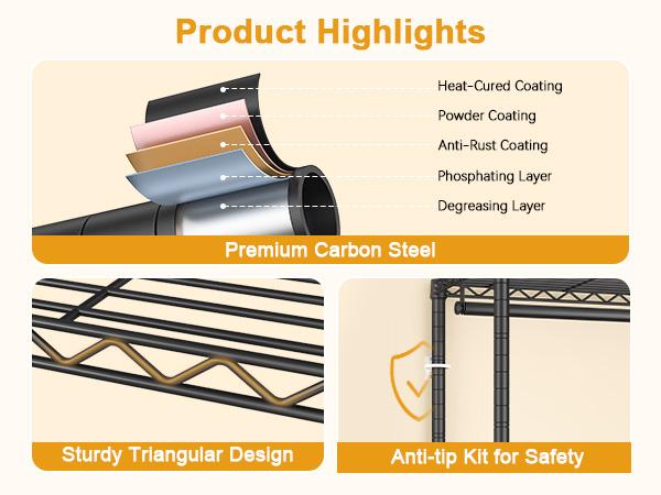 Ulif P6C Heavy Duty Closet Organization with Dust Cover,Portable Wardrobe with Wheels, Freestanding Clothes Rack, Adjustable,Black Home Supplies Storage Furniture