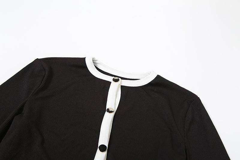 DOUCIU Autumn French Intellectual Elegance Commuting Casual Versatile Simple Women's Thin Contrast Color Button Cardigan Long-Sleeved Top & Trousers Two-Piece Set, Lady, Pants Suit