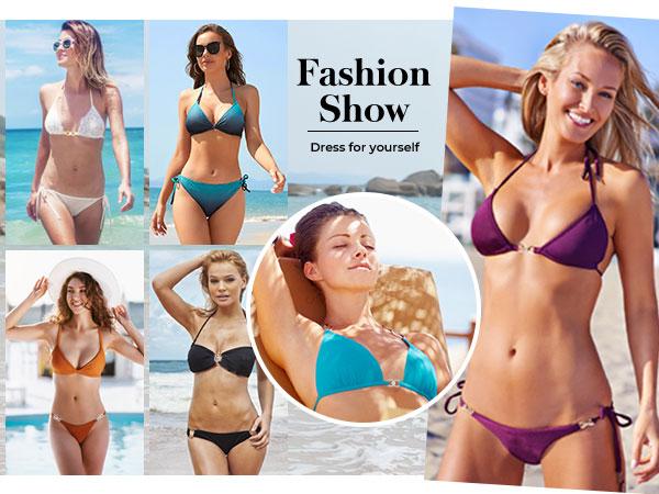 UMIPUBO Women Two Piece Swimsuit Halter String Bikini Set Sexy Thong Cheeky Bathing Suits Cute Tie Side Triangle Swimwear