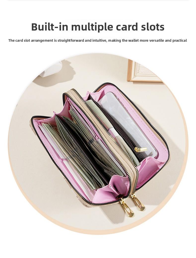 2026 New Women Wallet Korean Fashion Stripe Design Large Capacity Zipper Phone Purse with Multiple Card Slots and Coin Pocket