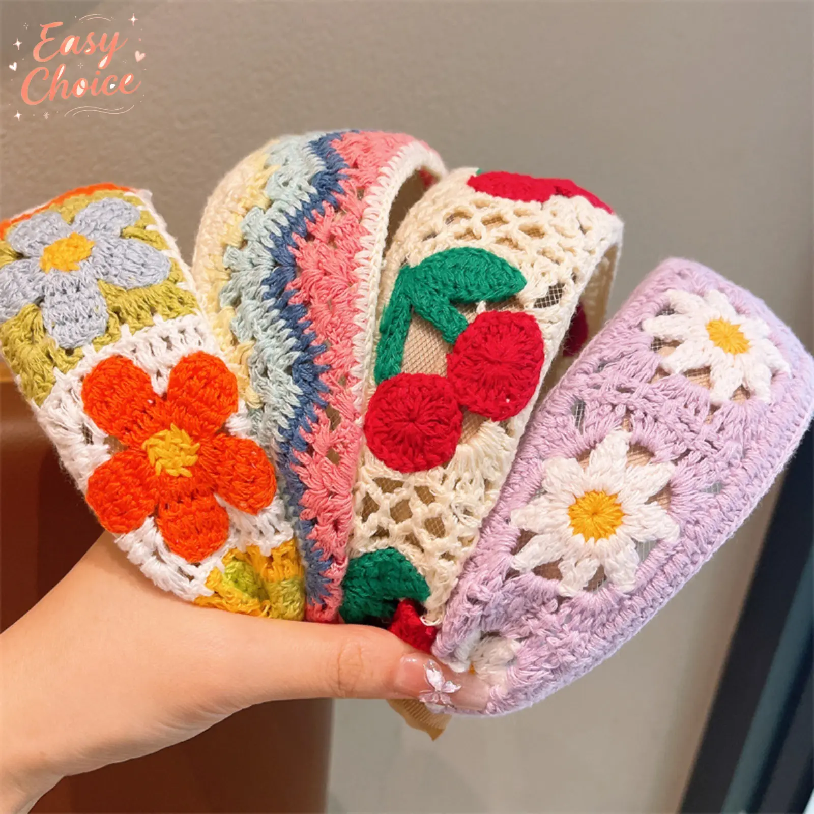 2Pcs/1Pcs Girls Wide Knitted Embroidered Yarn Flower Headband, Soft Stretch Hairband for Taming Flyaways & Bangs, Cute Princess Daily Hair Accessory for Little Girls All Occasions