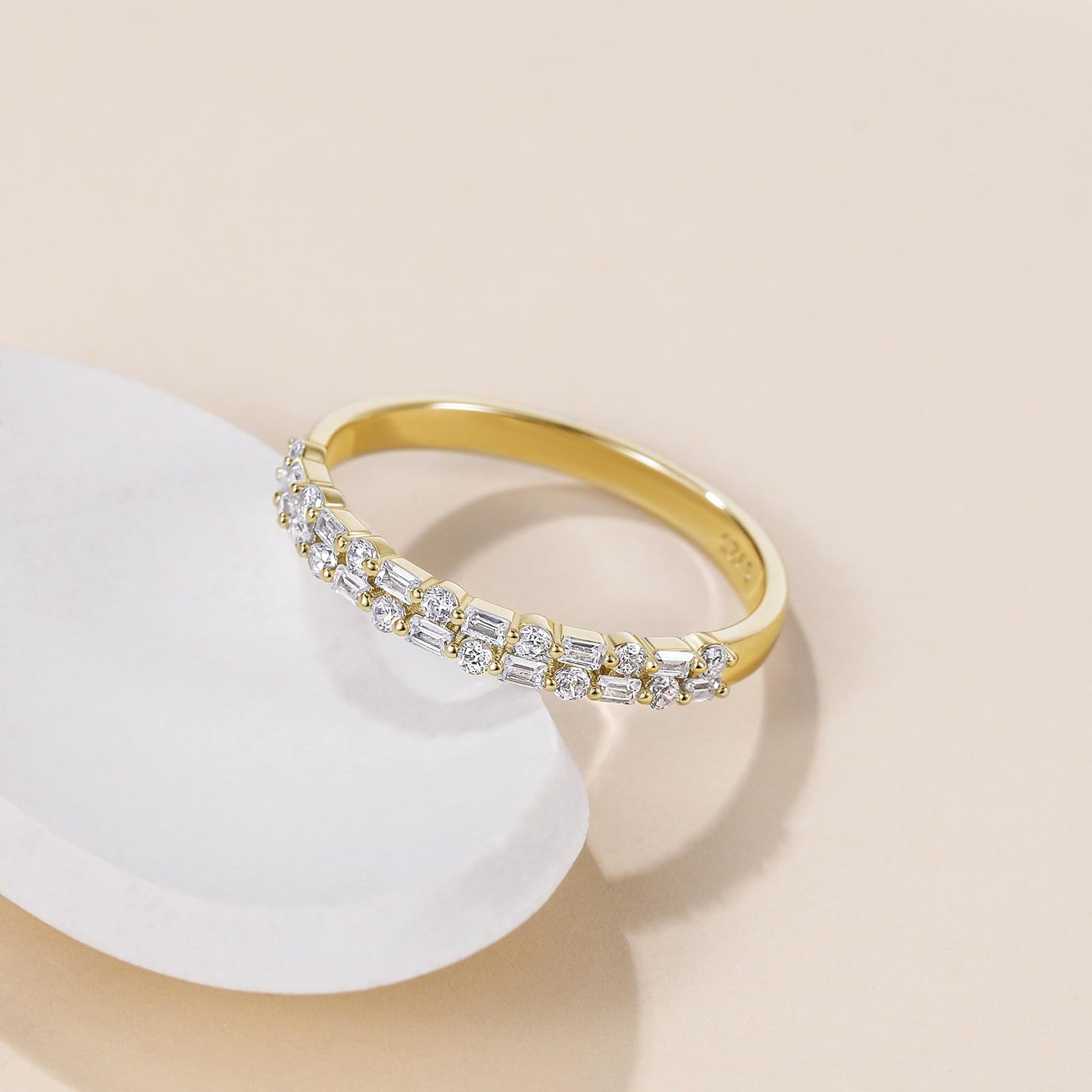 EAMTI 925 Sterling Silver Wedding Bands for Women Baguette Round Cubic Zirconia Two-Row Eternity Band Stackable Engagement Rings EAMTI 925 Sterling Silver Wedding Bands for Women Baguette Round Cubic Zirconia Two-Row Eternity Band Stackable Engagement Rings