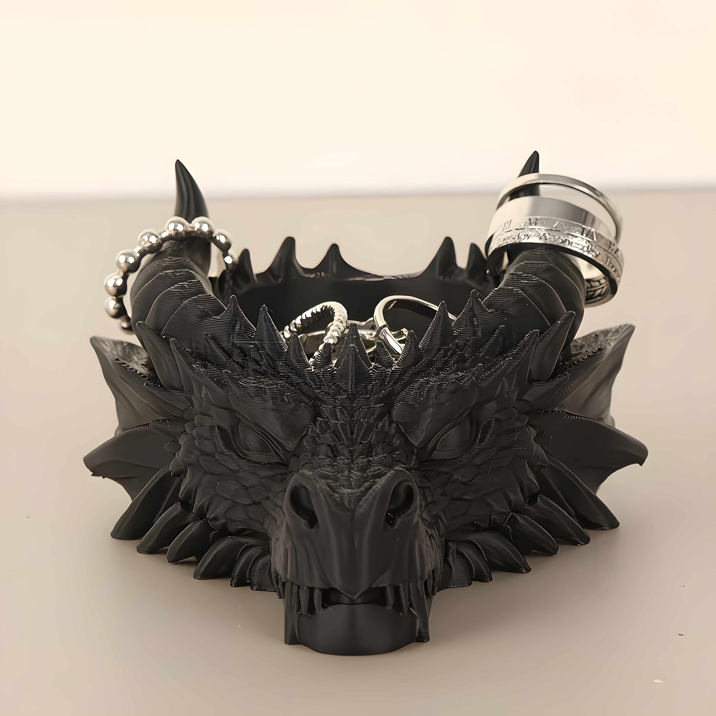 Gothic Dragon Head Jewelry Storage Tray, Dark Style Desktop Decor, Ring Necklace Display Stand, Practical Desk Organizer, Cool Decoration