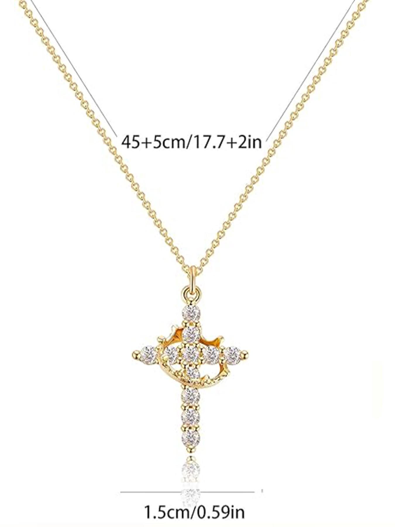 Women's Crown Cross Necklace, Christian Faith Jewelry Gift, Elegant Plain Design, Alloy Chain, All Seasons Wear, No Choking Hazard