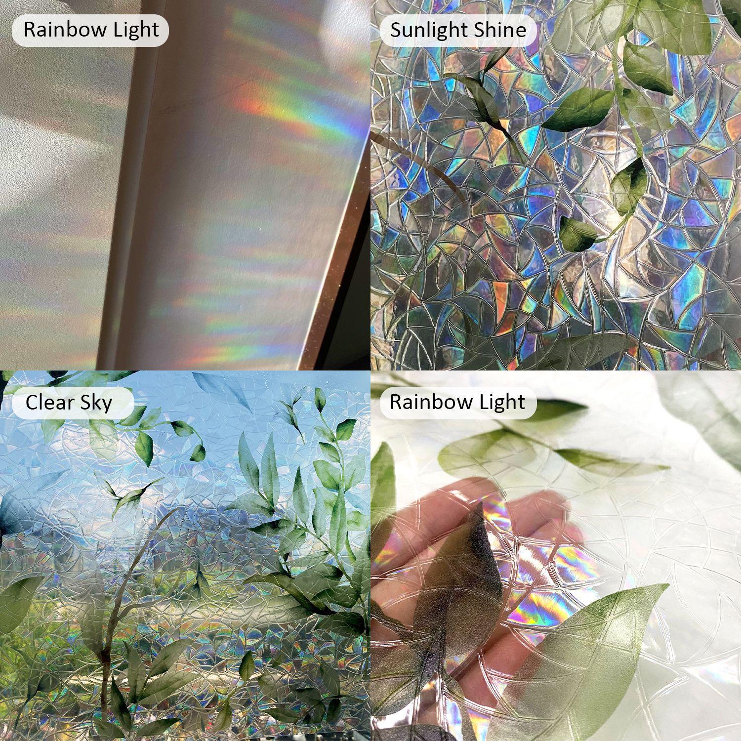 Leaf Laser Window Sticker, Spring Summer Fresh Style Decorative Static Window Sticker, Glue-Free Electrostatic Glass Decoration Film