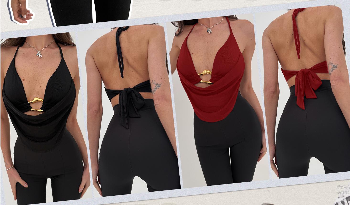 Spring Halter Top Open Back Going Out Tops Cowl Neck Festival Rave Top