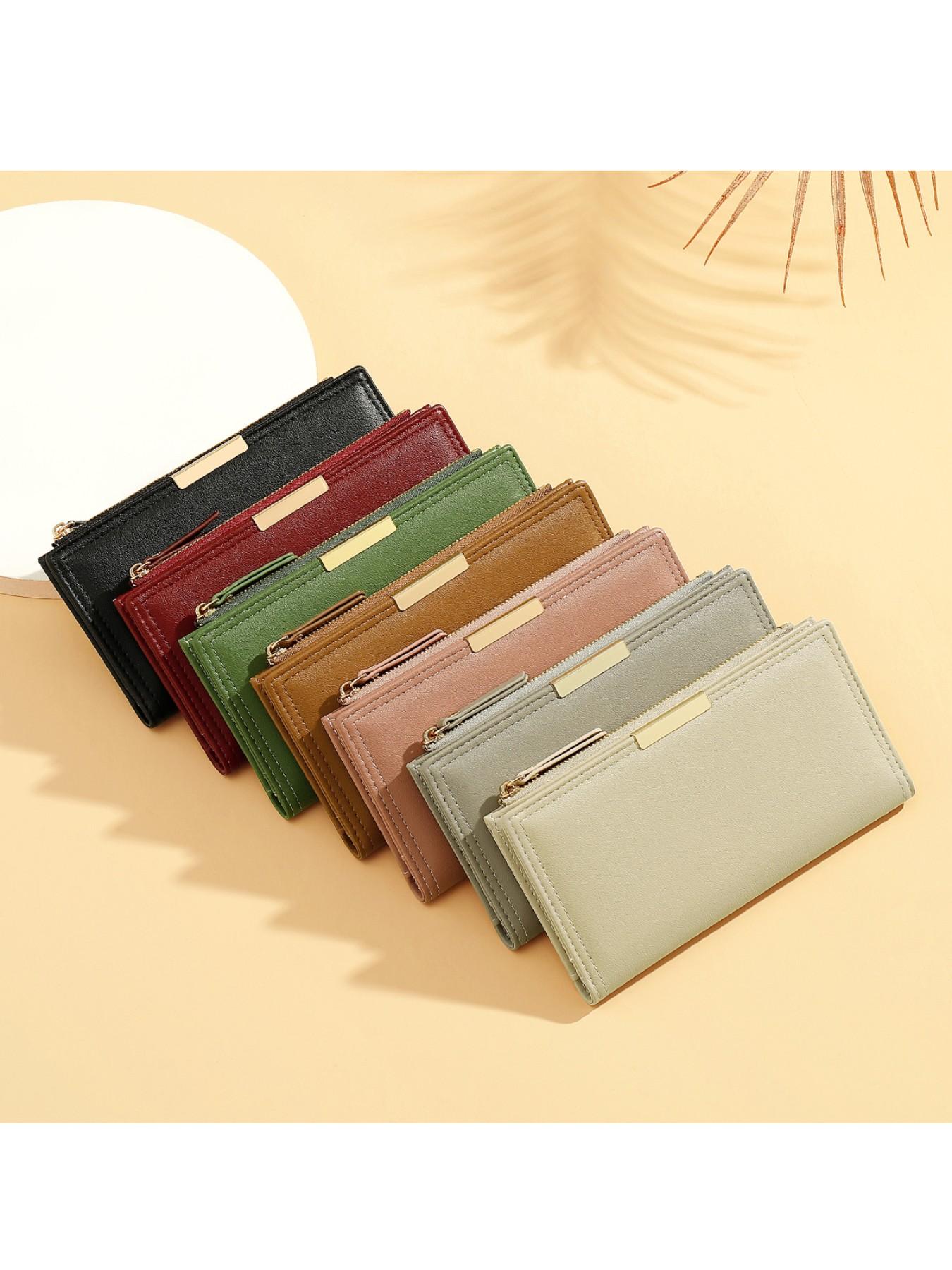 New Arrival Women's Long Wallet, Two-Fold Zipper Leather Money Clip, Credit Card Wallet, Large Capacity Card Holder, Handheld Silver Color Wallet, Wallet With Zipper
