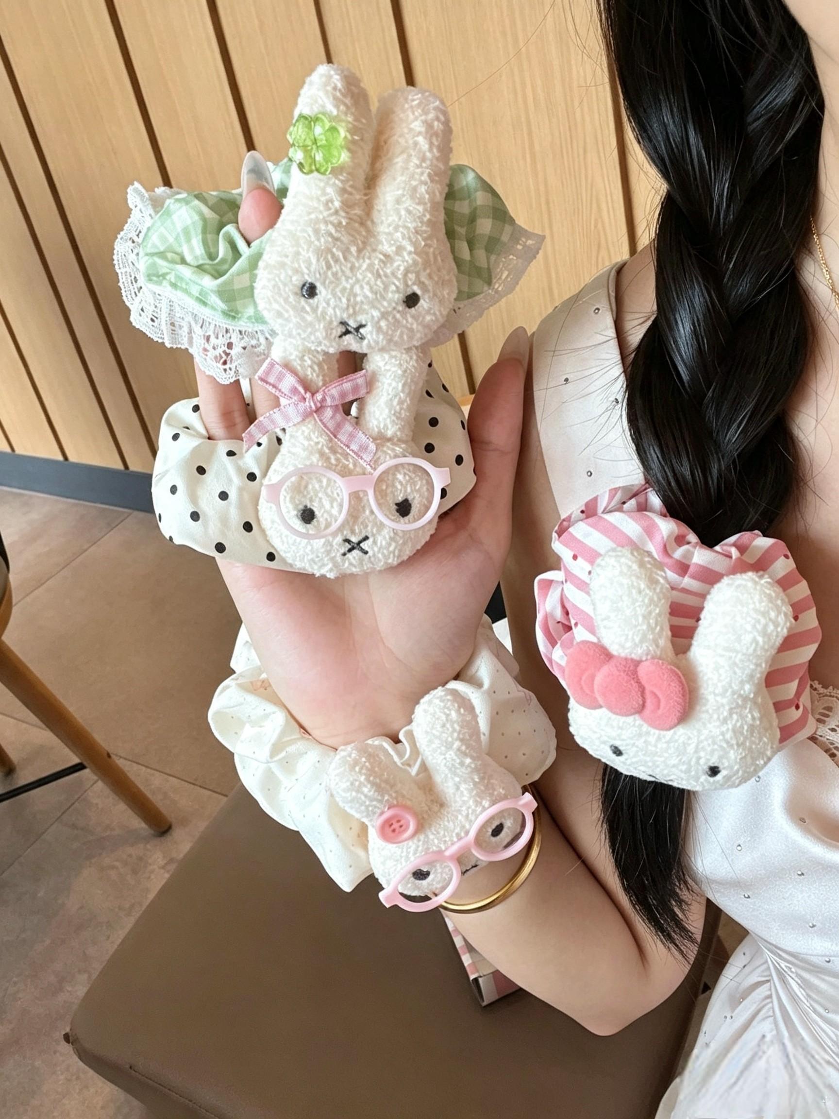 6pcs Easter Day Hair Scrunchies Bowknot, Candy Color Rabbit Hair Ties, Elastic Bands for Thick Curly Hair, Ponytail Holders for Women Men