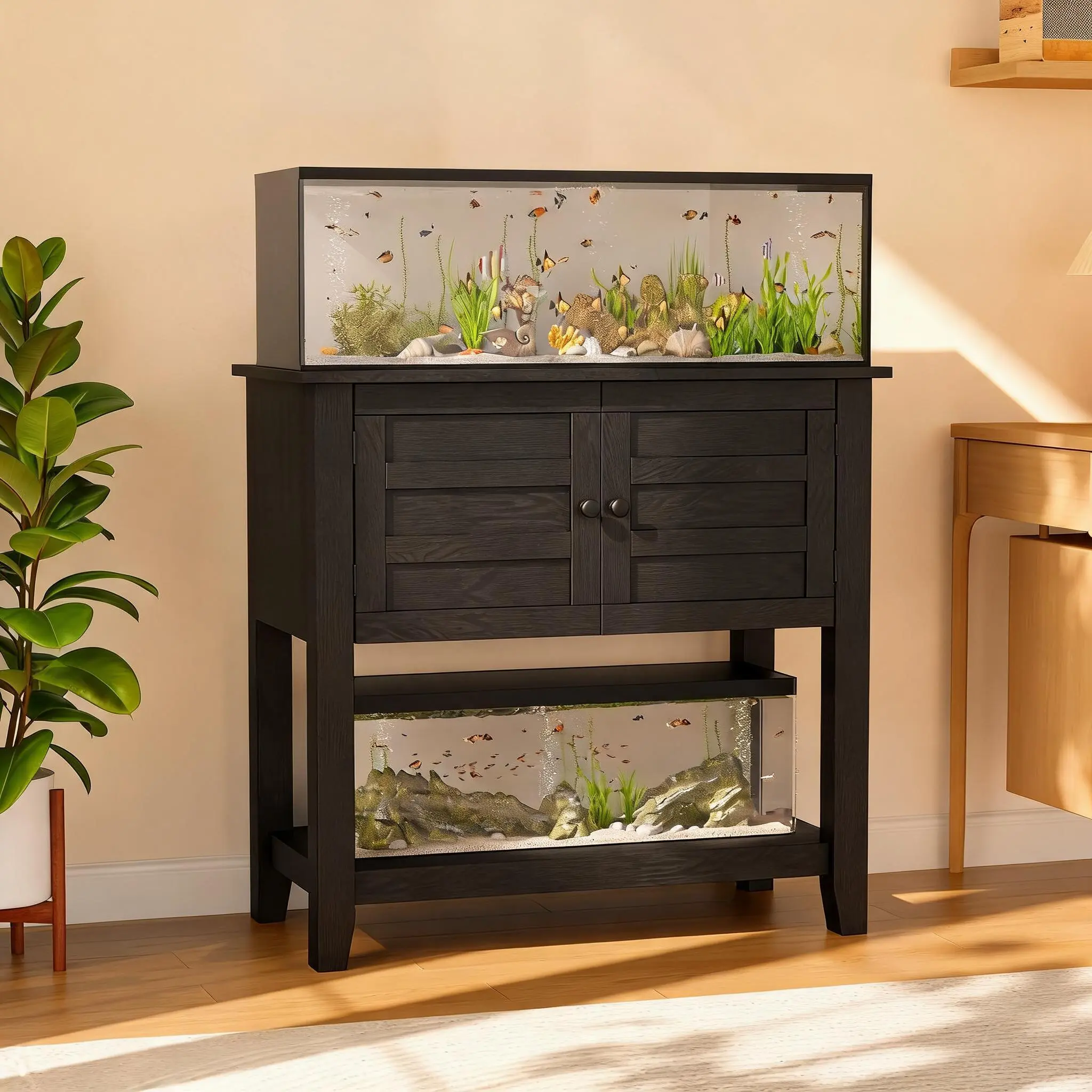 20-29 Gallon Aquarium Stand, 660LB Capacity per Level, Storage Cabinet with 2 AC/2 USB Charging Station, Anti-Tip Safety, Retro Grey Wood