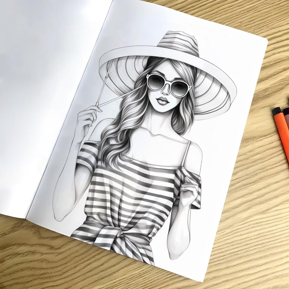 1PC Fashion Girl Coloring Book for Adult, 20 Single-Sided Drawing Pages, DIY Cat Art Gift, Stress Relief, Back-To-School, New Year, Valentine's Day, Christmas