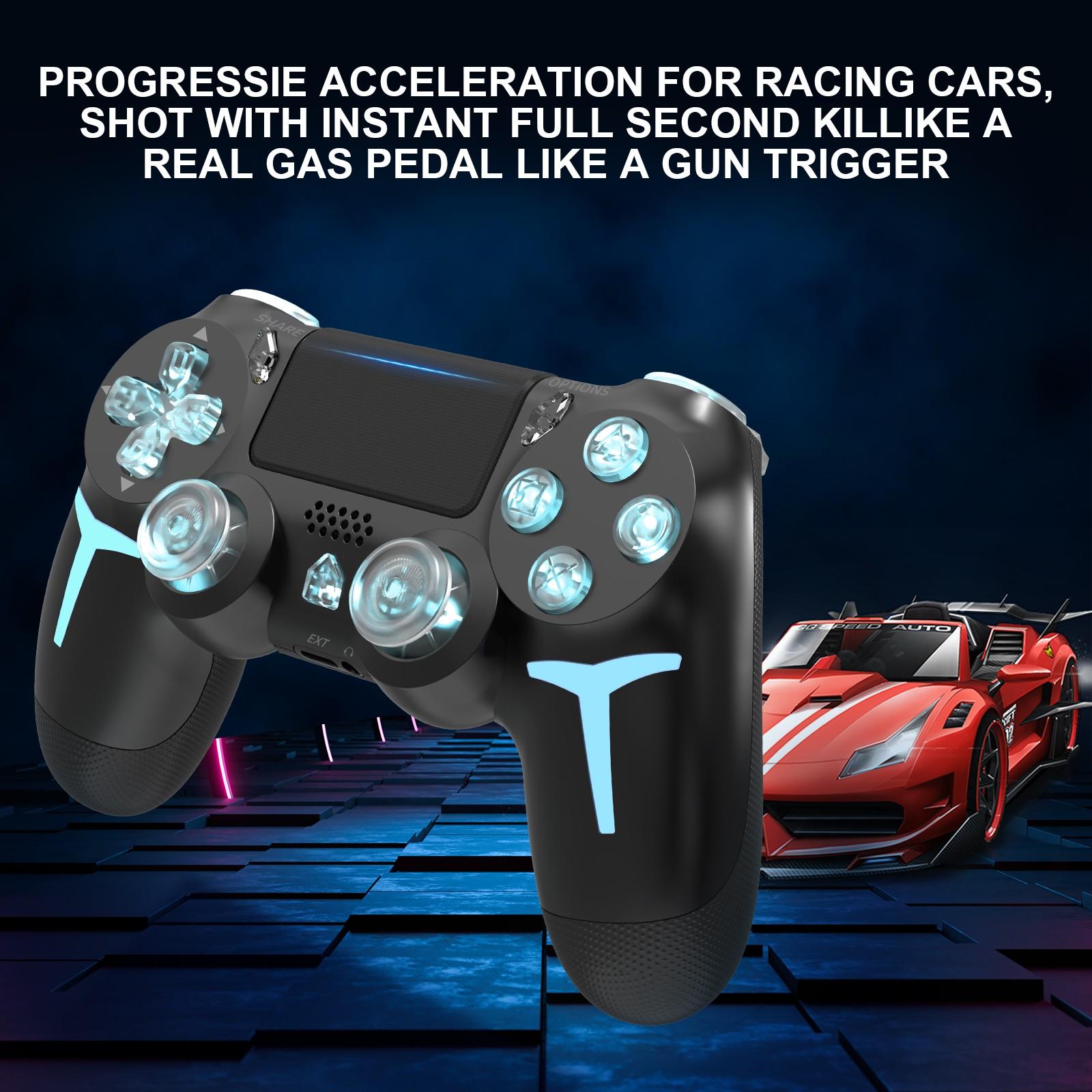 Wireless Game Controller with Three-Color Lights, Compatible with Ps4 Ps3 PC, RGB LED Bluetooth-compatible, Six-Axis Gyroscope, Dual Vibration Feedback