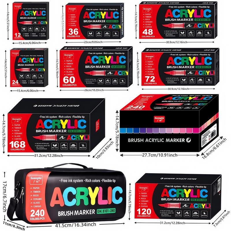 Acrylic Marker Pen Set, 24pcs/set Waterproof Soft Tip Art Paint Marking Pen, Art Supplies for Glass Stone Wood Plastic Paper, Acrylic Brush Marker