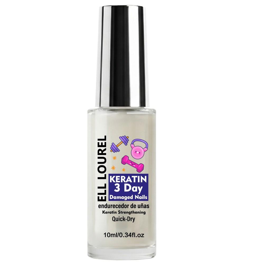 ELL LOUREL Keratin 3 Day Damaged Nails Strengthener, 10ml Quick-Dry Keratin Infused Nail Hardener & Nourishment Treatment for Weak, Brittle & Damaged Nails, Promotes 3-Day Effective Nail Strengthening, Prevents Breakage & Damage and Peeling Nails