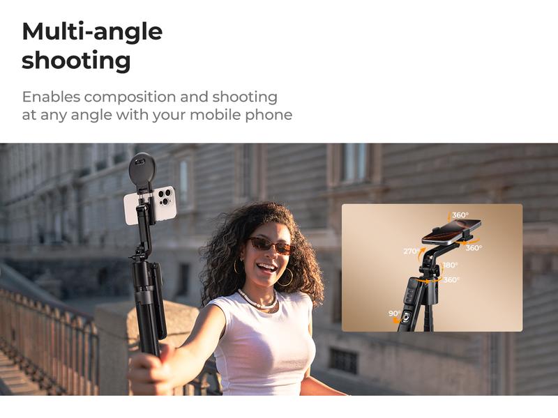 K&F CONCEPT Up to 71” Face Tracking Tripod Selfie Stick | 360° Rotation + Bluetooth Remote + Stand | 2 Fill Lights (Optional) | Black/White Textured (White Same as Black), for Travel/Live Streaming/Vloggers