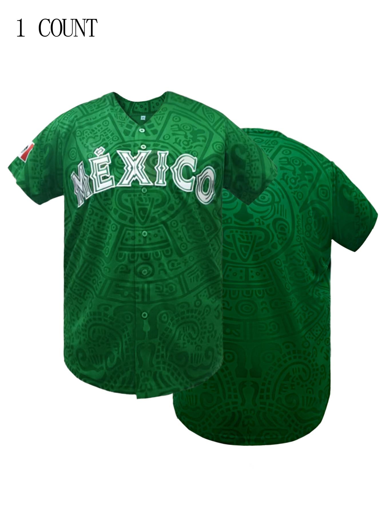 Men's Letter & Figure Stitched Button Front Baseball Jersey, Casual Loose Short Sleeve V Neck Baseball Top for Fall & Winter, Baseball Christmas Gifts, Men's Sportswear for Training & Competition Workout Tops