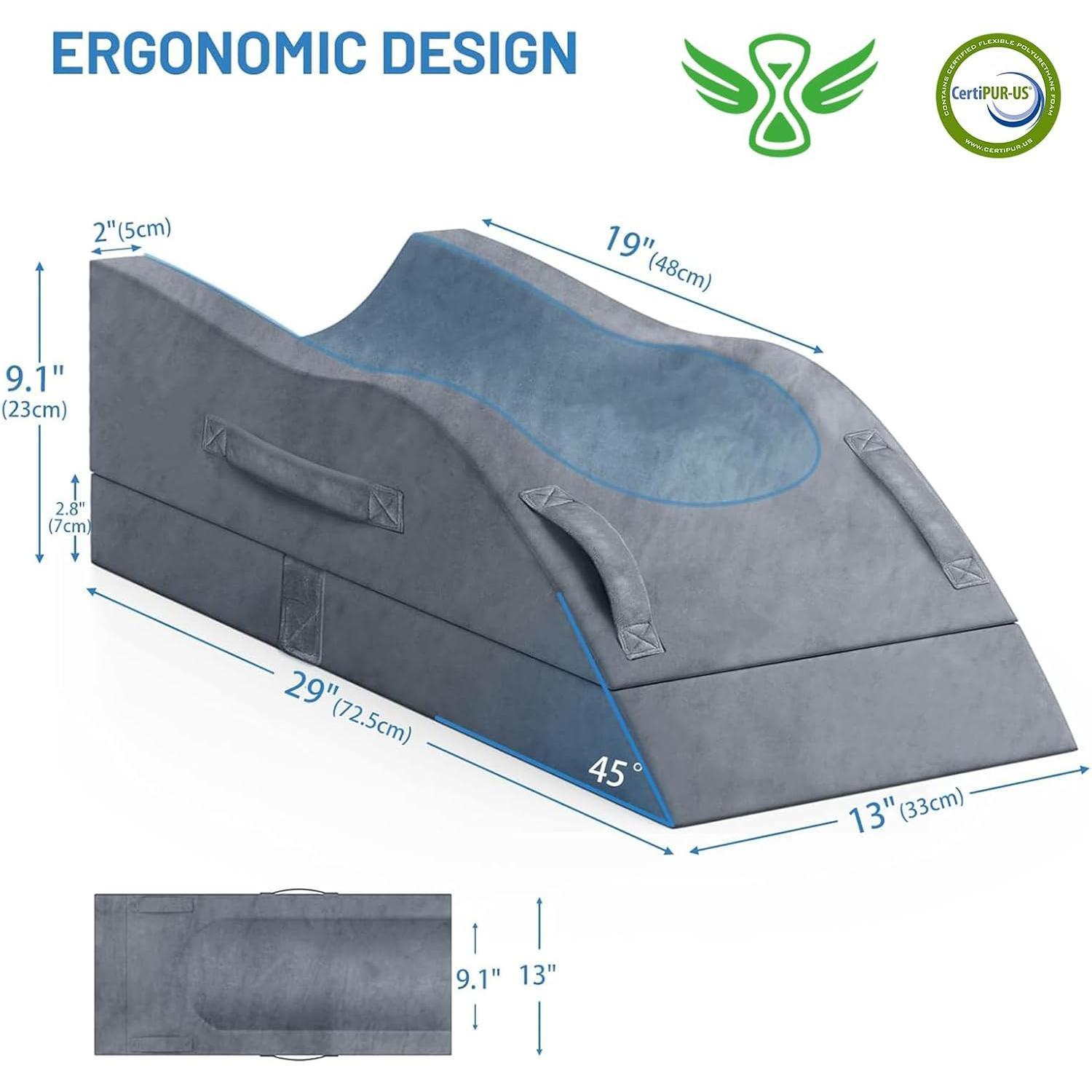 Elevation Pillows, Wedge Pillow for After , Memory   Support Adjustable, Comfort Care for    Ankles ,  Pillow for Sleeping  Circulation Grey